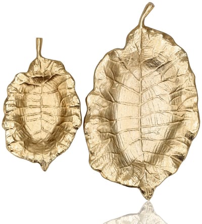 Fruitschaal Goud Set van 2 – Metalen Decoratieve Schalen in Bladvorm – Kaarsenplateau en Dienblad Goud – Gouden Sieradenschaal en Kaarsenhouder – Woondecoratie