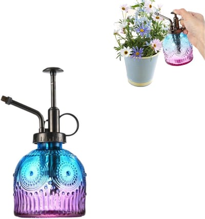 Blauwpaarse glazen gieter - vintage reliëf - geschikt voor het besproeien van kamerplanten, gemakkelijk in gebruik, perfect voor vetplanten en bloemen, housewarming cadeau - 16*7,8 cm