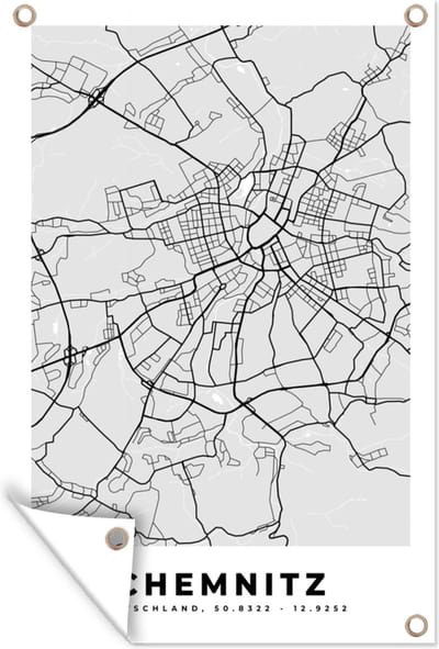 Muurdecoratie Stadskaart - Duitsland - Chemnitz - Plattegrond - Kaart - 120x180 cm - Tuinposter - Tuindoek