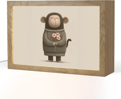 Nachtlampje 30x20 cm - Kinder lampje - Aap - Roze bloemen - Speels - Tafellamp kinderkamer - Slaapkamer lamp - Bedlamp kinderen - Kinderlampje stopcontact - Wandlamp babykamer - Nachtlampjes
