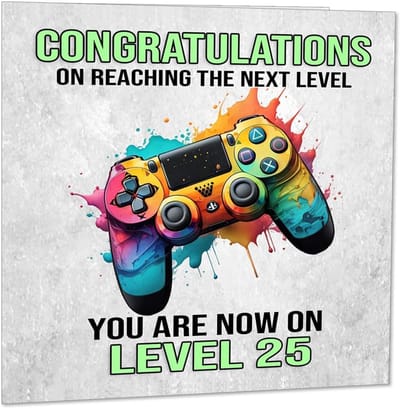 Gamer Verjaardagskaart - Kaart 25 Jaar - Verjaardag Vieren - Dikke Luxe Kaart - 145 x 145 mm