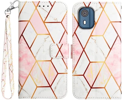 Coverup Hoesje - Geschikt voor Nokia C02 Hoesje - Coverup Marble Book Case - Pink