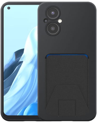 Geschikt voor Oppo Reno 7 Lite Telefoonhoesje met Verstelbare Leren Pasjeshouder - Flexible Back Cover Case Siliconen TPU with Adjustable Leather Cardslot - Zwart - Smartphonica geschikt voor Oppo Reno7 Lite
