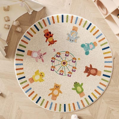 Cartoon Stijl Tapijten voor Woonkamer Schattig Rond Slaapkamer Decor Tapijt Verdikt Antislip Kinderen Vloermat Huis Pluizig Pluche Tapijt 80x80CM