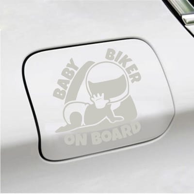 Bumpersticker - Baby Biker On Board - 12 X 12 - Zilver