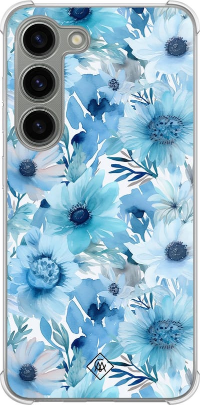 Casimoda® hoesje - Geschikt voor Samsung Galaxy S23 - Flower Touch - Shockproof case - Extra sterk - Siliconen/TPU - Blauw, Transparant
