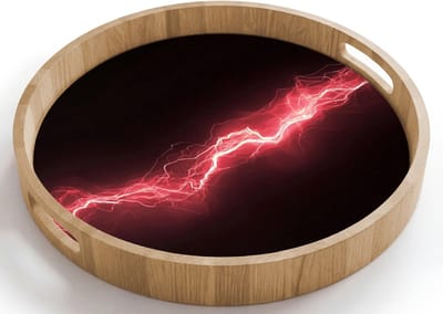 Dienblad rond 40x40 cm - Schootdienblad hout - Gaming - Rood - Elektriciteit - Energie - Lijn - Borrelplank rechthoek - Plateau houten dienbladen