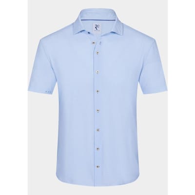 R2 Short Sleeve Overhemd Seersucker Lichtblauw - Maat M - Heren - Overhemden Formeel
