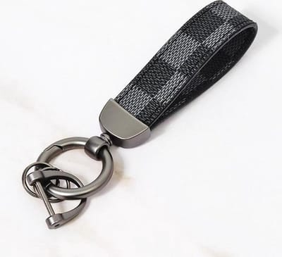 *** Sleutelhanger Modieus - Zwart / Grijs - Geblokt - Gunmetal - Canvas - Auto - Scooter - van Heble® ***