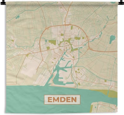 Wandkleed - Wanddoek - Plattegrond - Kaart - Stadskaart - Emden - Vintage - 180x180 cm - Wandtapijt