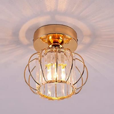 Haobosic - Plafondlamp van goudkleurig kristal en ijzer, recht, kristal + ijzer, E27-fitting, zonder lamp, voor woonkamer/slaapkamer/keuken