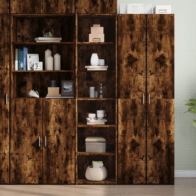 vidaXL - Hoge - kast - 45x41x185 - cm - bewerkt - hout - gerookt - eikenkleurig