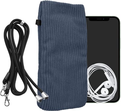 kwmobile Telefoontasje geschikt voor XL - 6,7/6,8" smartphone - Universeel smartphone hoesje van corduroy - Met telefoonkoord - In vintage blauw