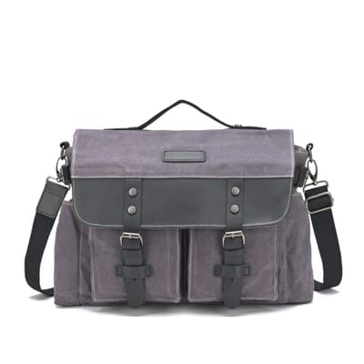 DE LAMASSU® Vintage Canvas Laptop Tas 15 inch – Motor en fiets Geschikt – Harde Achterkant – Messenger Bag – 40x28x10 cm