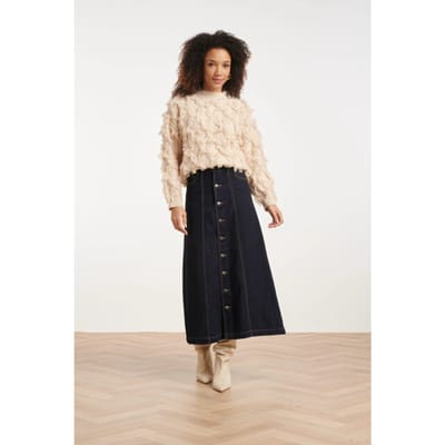 Smashed Lemon Donker indigo denim midi rok met knoopsluiting |