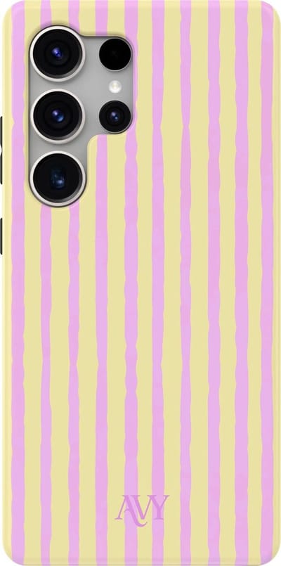 AVY Hoesje geschikt voor Samsung Galaxy S25 Ultra | Pink Lemonade | Strepen | Roze & Geel | Hard Shell Back Cover | Compatibel met MagSafe & Qi2