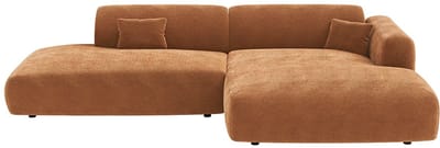 Vente-unique Open hoekbank rechts in terracotta fluweel met fijne ribbelstructuur van Maison Céphy POGNI