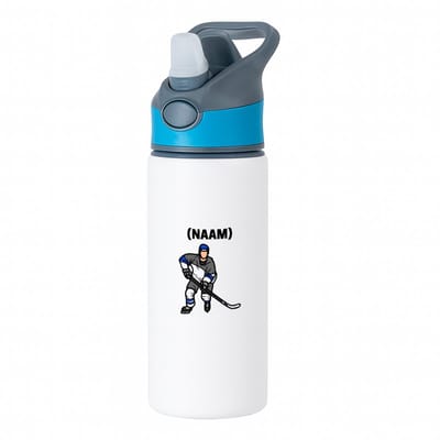 Hacebo® - ijshockey met eigen naam waterfles met rietje blauw - Sport - ijshockeyer - Sport - water fles - 650ML