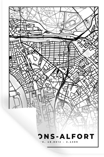 Muurstickers - Sticker Folie - Stadskaart - Plattegrond - Maisons-Alfort - Kaart - Frankrijk - Zwart wit - 20x30 cm - Plakfolie - Muurstickers Kinderkamer - Zelfklevend Behang - Zelfklevend behangpapier - Stickerfolie