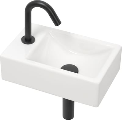 Plieger Houston & Lupo 2.0 Fonteinset – 37 x 23 x 11 cm – Complete set – Wasbak keramiek wit – Toiletkraan zwart links