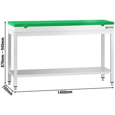 GGM Gastro Edelstahl Arbeitstisch PREMIUM - 1400x700mm - mit Grundboden - inkl. Schneideplatte Grün
