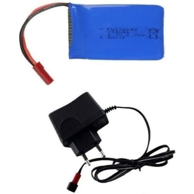 Batterie 3.7V 730mAh + Chargeur pour Wltoys V686G | Haute Capacité pour Temps de Vol Étendu | 53x27x8mm – 22g | Bleu