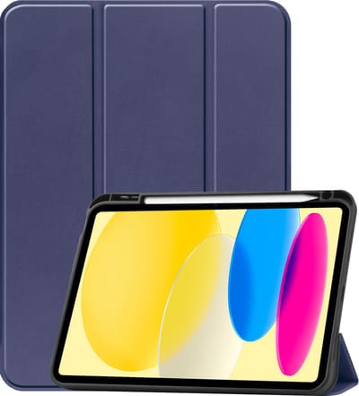Hoesje Geschikt voor Apple iPad 10 (2022) - 10.9 inch - 10e Generatie - Dun & Stevig - Trifold Bookcase - Hard Cover Case - Met Uitsparing Geschikt voor Apple Pencil - Hardcover Book - Tablet Hoes - Donkerblauw