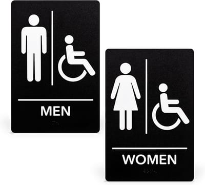 ADA-compatibel Toiletbord voor Bedrijven - Braille Badkamerbord met Dubbelzijdige Tape, 22,5 x 15,5 cm