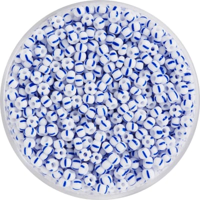 Rocailles kralen, gestreept, 2,6 mm - Blauw/Wit