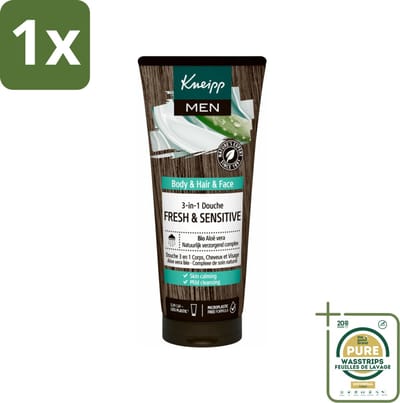 1 x Kneipp - Shampoo & Douche - Men - Fresh & Sensitive - Voor gevoelige en droge huid - 200 ml- Douchegel Mannen - Gevoelige Huid - 3-in-1 Douchegel - Gezicht Verzorging - Haar Verzorging