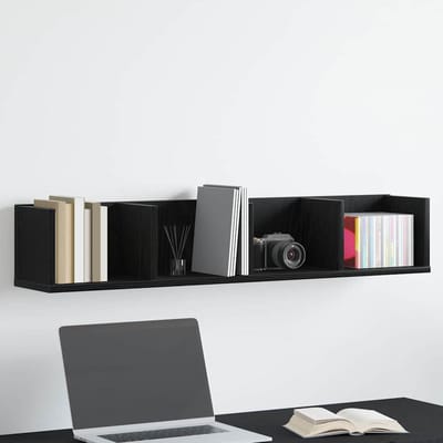 vidaXL - Wandplank - Muurmontage - Zwart - Eiken - 100 - x - 18 - x - 18 - cm - Bewerkt - hout