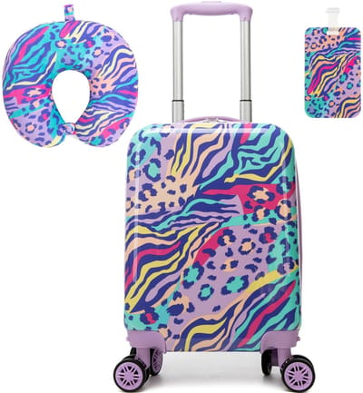 Dailygoods- Kinderkofferset Robuuste Hardschaal - Handbagage Koffer - Neksteun - Kofferhanger - Voor Kinderen - Lichtgewicht en Gemakkelijk te Manoeuvreren - Handbagagekoffer