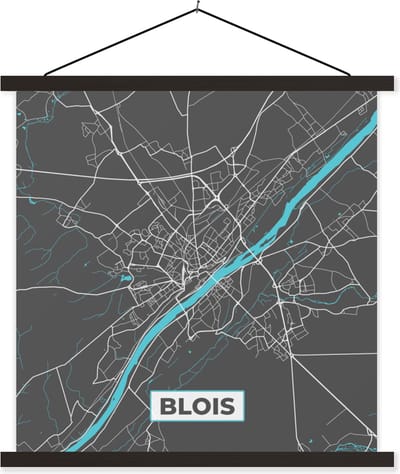 Posterhanger incl. Poster 60x60 cm - Schoolplaat - Blois - Frankrijk - Stadskaart - Kaart - Plattegrond - Textielposter - Zwarte latten - Stadskaart