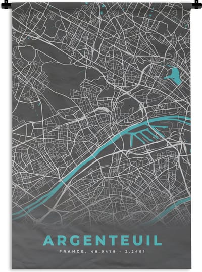 Wandkleed - Wanddoek - Argenteuil - Frankrijk - Plattegrond - Stadskaart - Kaart - 120x180 cm - Wandtapijt