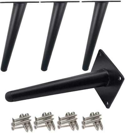 Dailygoods- Tafelpoten 10 cm hoog - Meubelpoten set van 4 - Kastpoten - Schuine poten - Roestvrij staal - Antislip kunststof pad