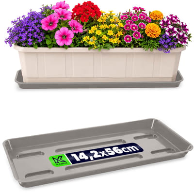 KADAX onderzetter 60 cm voor bloembakken, rechthoekige bloemonderzetter van kunststof, onderzetter voor bloempotten voor balkonbakken, onderzetter voor planten voor balkon en vensterbank (lichtgrijs)