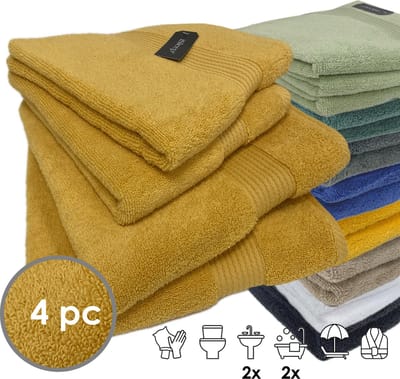 iSleep Terry Badtextiel - Voordeelset (4 delig) - 2x Handdoek 60x110 cm - 2x Badlaken 70x140 cm - Oker