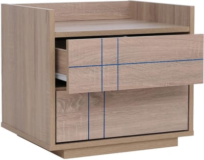 Nachtkastje MCW-P44, nachtkastje, nachtkast, 2 lades, MDF, 43x48x41 cm ~ Sonoma-eikenlook