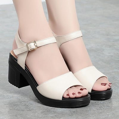 Mode Elegante Dames Zomer Sandalen met Dikke Hak Beige Lichtgewicht Comfortabel Peep Toe Hoge Hak Casual Effen Schoenen 36 white