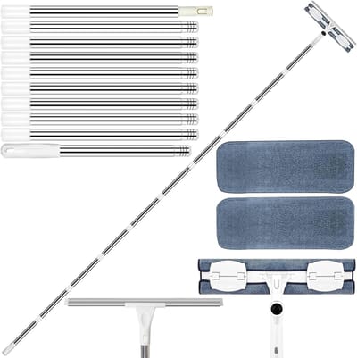 Raamwisser Set - Telescoopstang Wisser - Hoge Ramen Zemen - 38 Meter Verstelbaar - 2-in-1 Functie - Wit