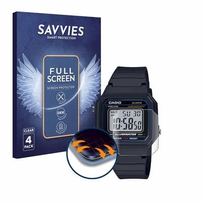 Savvies - Screenprotector voor Casio Unisex W-800H-1BVES - Folie Beschermfolie transparant volledig dekking 4 Stuks