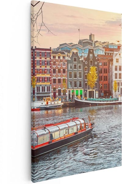 Artaza Canvas Schilderij Amsterdam - 80x120 cm - Groot - Wanddecoratie Grachten - Muurdecoratie Skyline - Schilderijen Op Canvas Zonsondergang