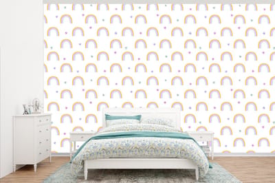 Behang - Fotobehang Regenboog - Vlinder - Baby - Breedte 345 cm x hoogte 220 cm