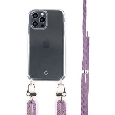 Coverzs Transparant case met paars koord geschikt voor Apple iPhone 13 Pro Max - Telefoonhoesje met koord - Backcover hoesje met koord