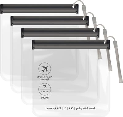 Set van 4 Transparante Toilettassen voor Vloeistoffen - TSA Goedkeuring, Waterdicht en Geschikt voor Handbagage, Ideaal voor Reizen en Vakanties