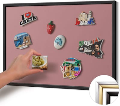 Wallfluent - Roze Magneetbord Met Effen Achtergrond - 60 cm x 40 cm - Magneetbord met Zwarte Frame - Pastelroze kleur - Magneetbord voor Foto's en Notities - Magnetisch Bord Foto Bevestiging - Magneetbord voor Reissouvenirs