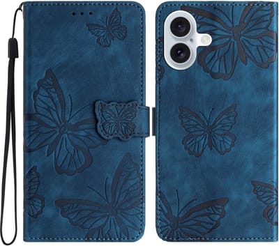 Coverup Hoesje - Geschikt voor iPhone 16 Plus Hoesje - Coverup Vlinders Book Case - Blauw