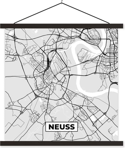 Posterhanger incl. Poster 60x60 cm - Schoolplaat - Kaart - Stadskaart - Duitsland - Neuss - Plattegrond - Textielposter - Zwarte latten - Stadskaart