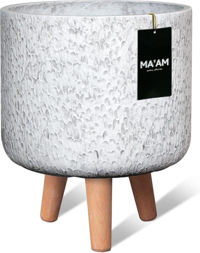 MAAM Pottery Eden bloempot op poten - D32x26 (H36 op poten) - wit - trendy moderne plantenpot standaard