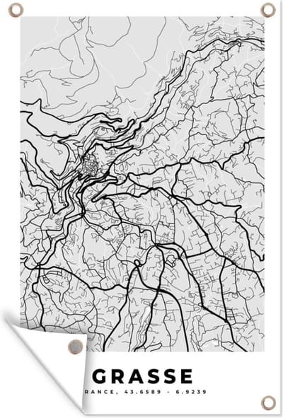 Muurdecoratie Frankrijk - Plattegrond - Kaart - Grasse - Stadskaart - 120x180 cm - Tuinposter - Tuindoek